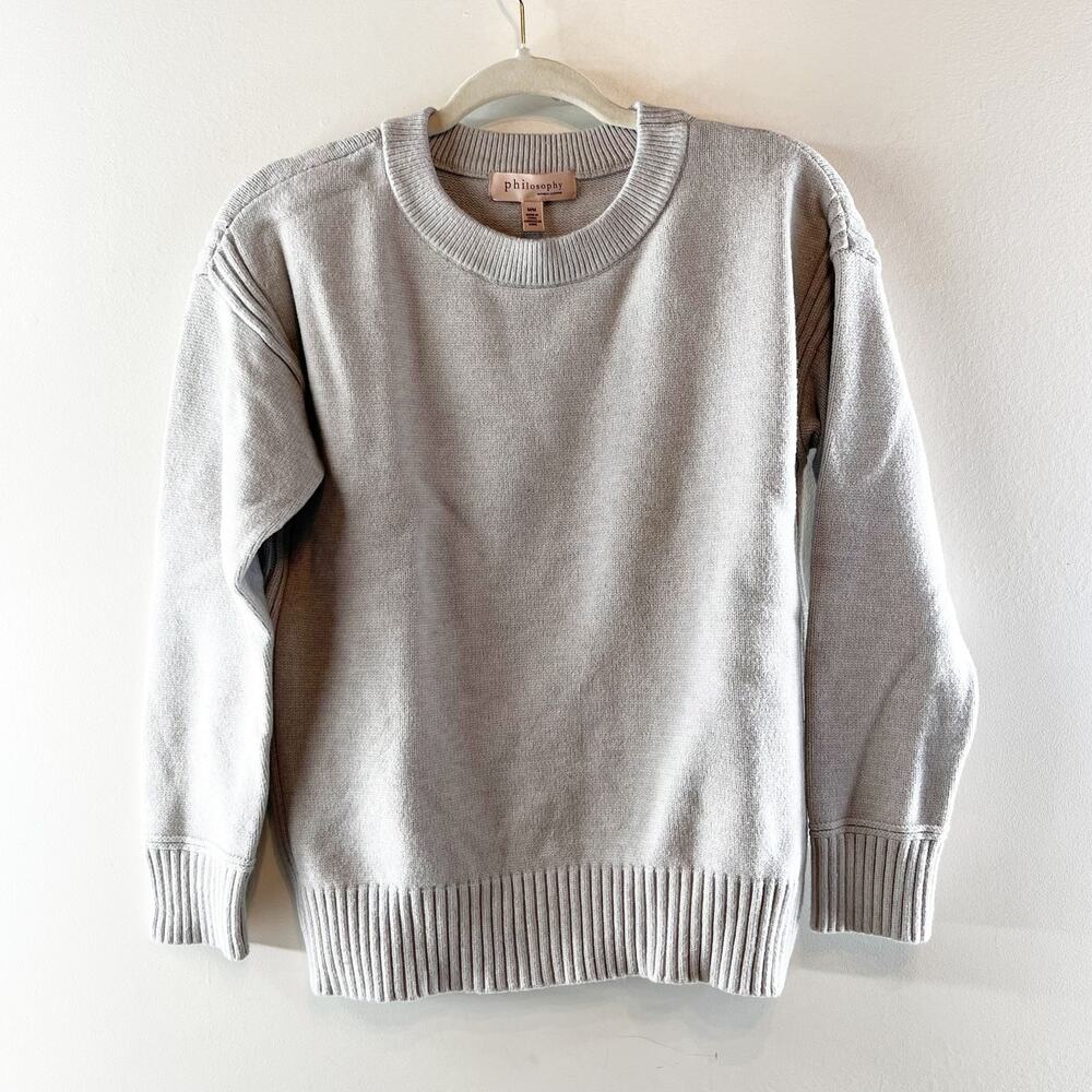 Philosophy Long Sleeve Crew Neck Ribbed Trim Pullover Sweater Gray Medium